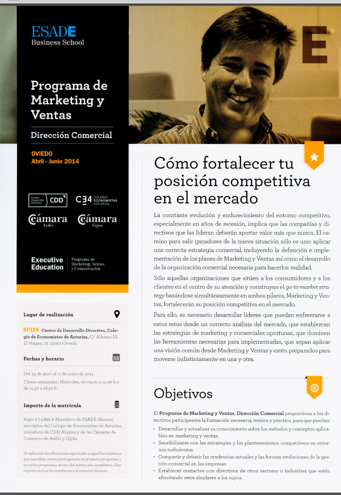 Cartel curso ESADE Programa de Marketing y Ventas - Direcci&oacute;n Comercial