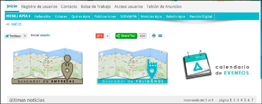 Foto inicio portal Federación de Polígonos Industriales de Asturias con acceso al buscador de empresas